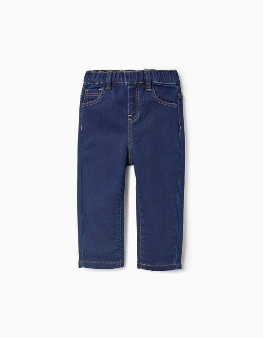 Denim Trousers with Elastic Waist for Baby Girls, Dark Blue