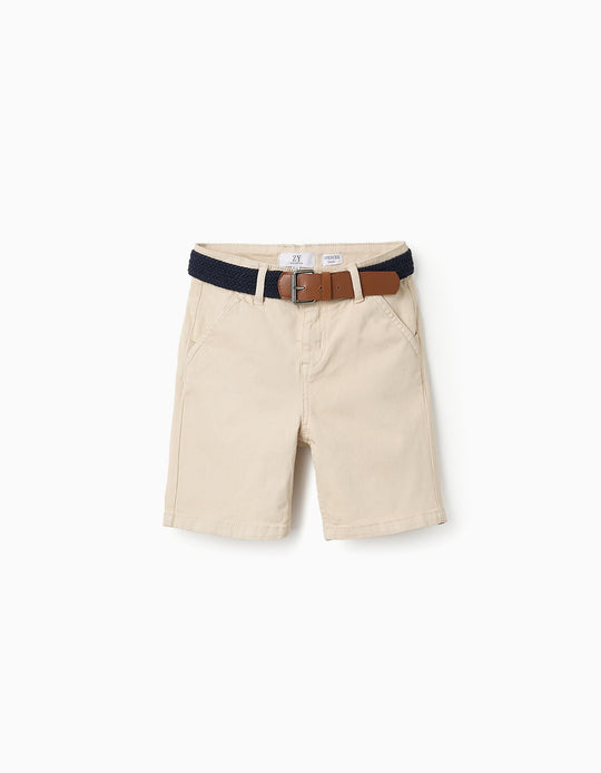 Chino Shorts with Belt for Boys, Beige