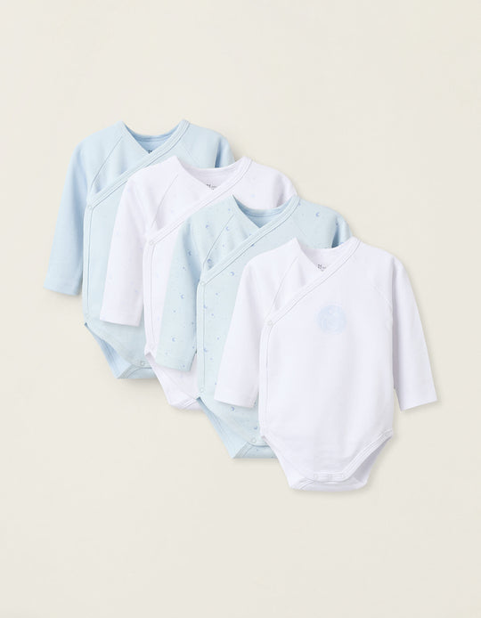 عبوة من 4 بدلات بأكمام طويلة للأولاد الصغار "قمر" باللونين الأبيض والأزرق
