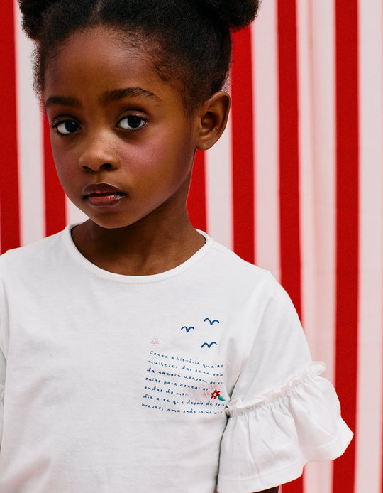 تيشيرت قطن للبنات سفن سكيرتس، أبيض