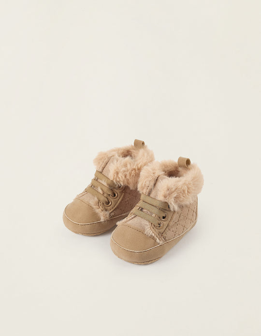 Boots with Faux Fur Lining for Newborns, Beige