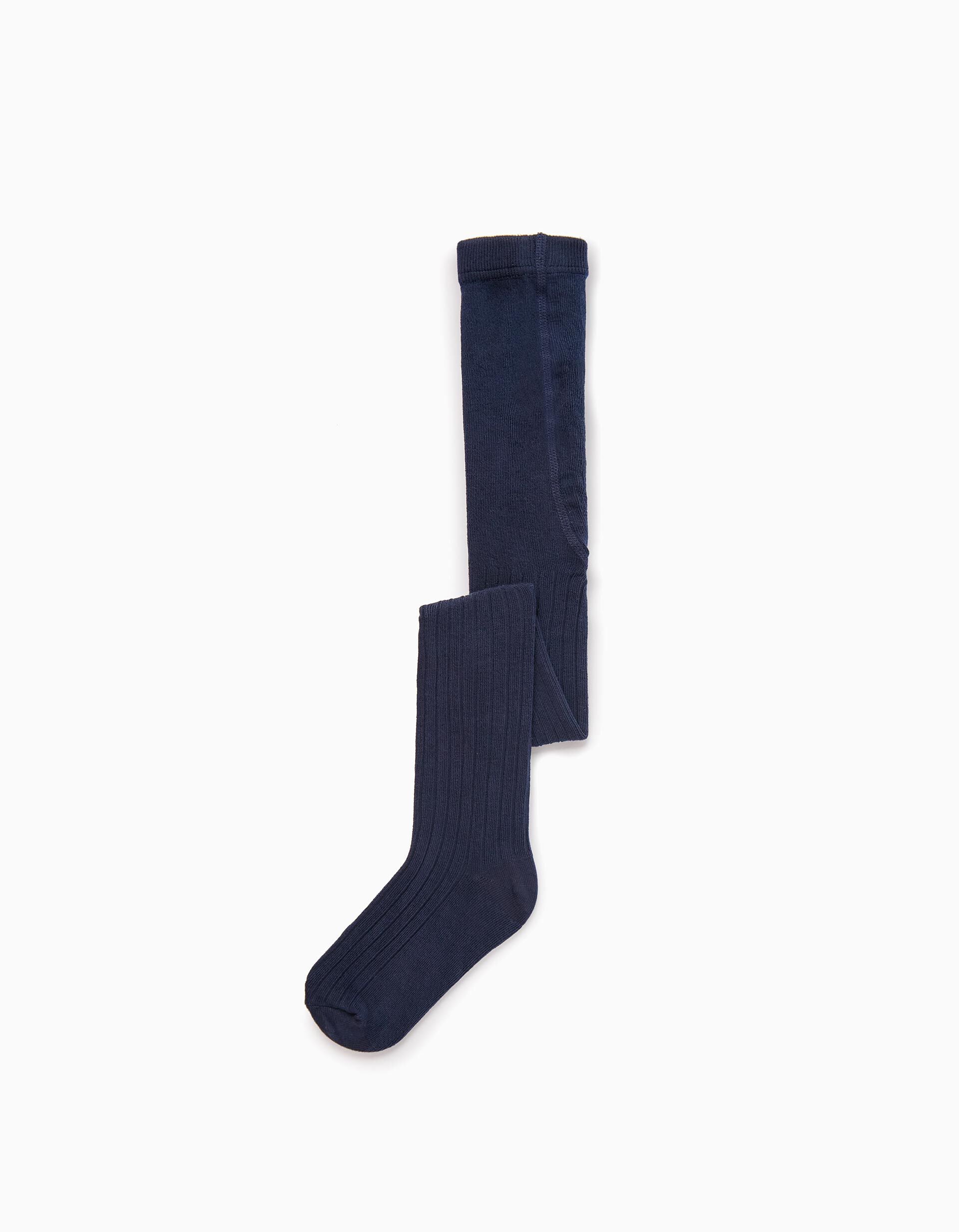 Anti-Pilling Ribbed Tights for Girls Dark Blue | Saudi Arabia