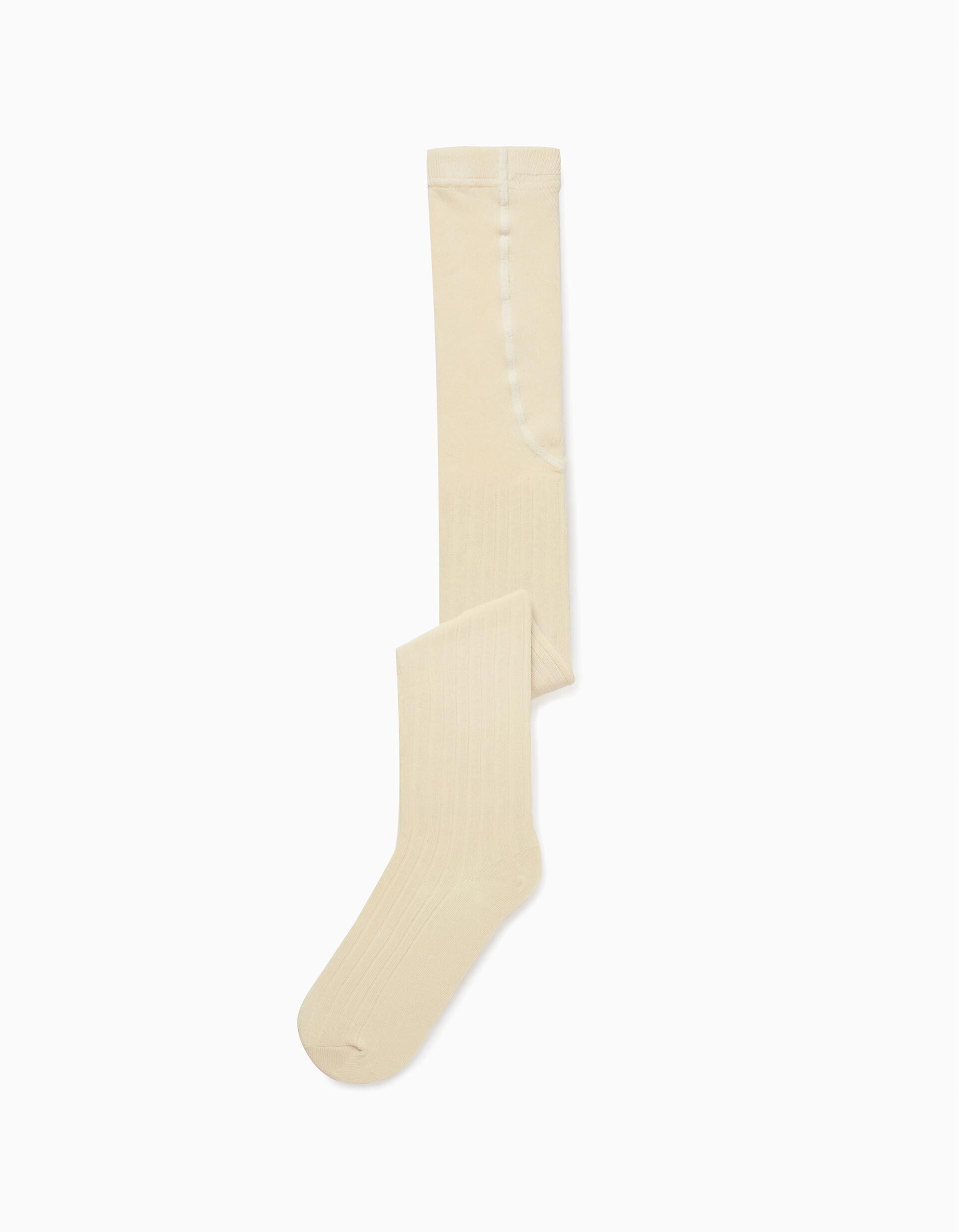 Anti-Pilling Ribbed Tights for Girls Beige | Saudi Arabia