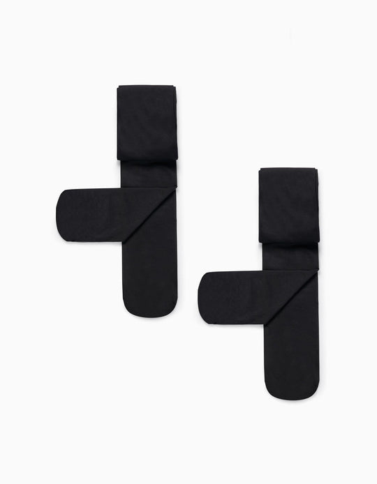 طقم 2 كولون ميكروفايبر 40 دين للفتيات، أسود