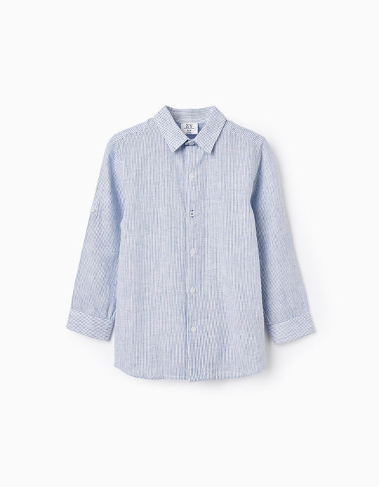 Classic Long Sleeve Striped Shirt for Boys, Blue/White