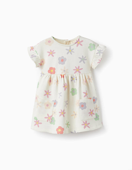 فستان قطن للفتيات الرضع "زهور"، أبيض