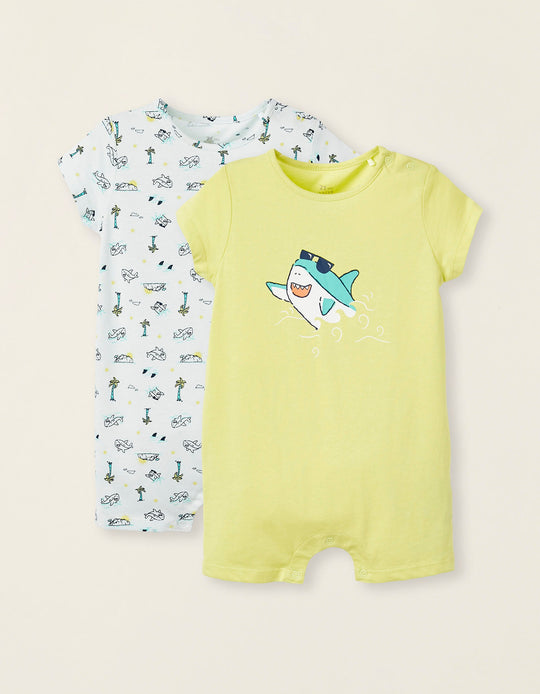 طقم من 2 جمبسوت للأطفال الأولاد بطبعة أسماك القرش، متعدد الألوان