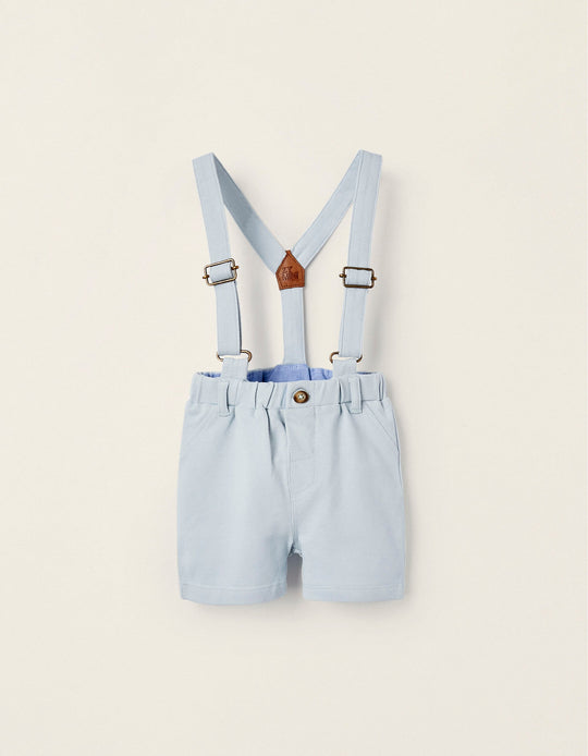 شورت بيكيه بحمالات للرضع الأولاد، أزرق فاتح