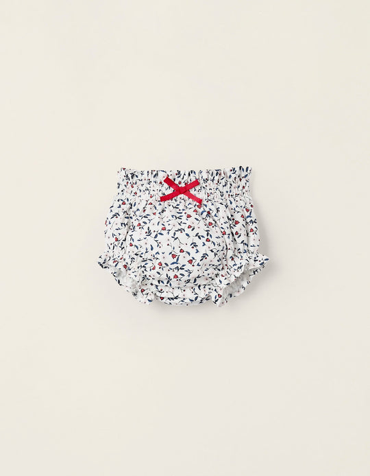 Cotton Newborn Bloomers 'Flowers', White
