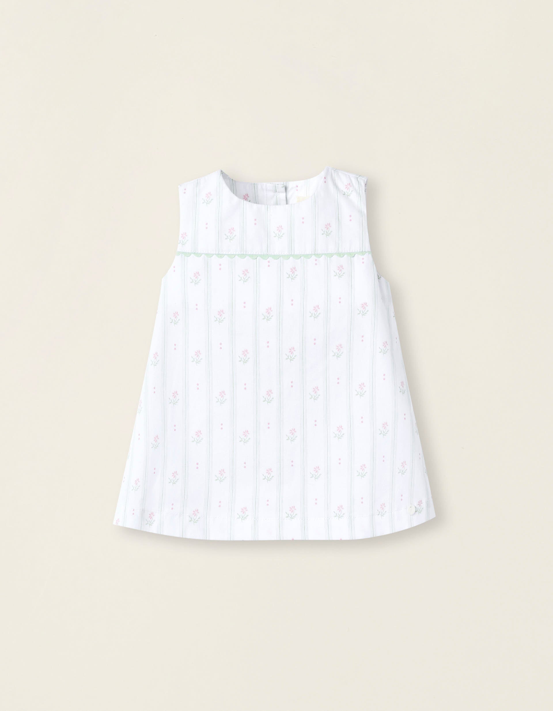 Striped and Floral Dress for Newborn Baby Girls, White/Green/Pink | La vie en Rose | KSA