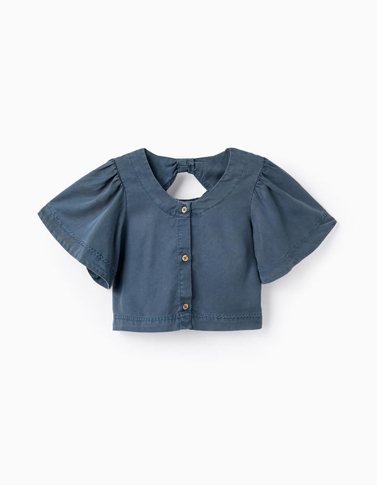 Short-Sleeved Cropped Top for Girls, Dark Blue
