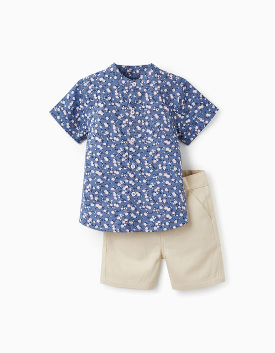 طقم قميص + شورت ميدي للأولاد، بنفسجي/بيج