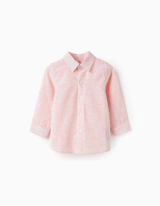 قميص مخطط للمواليد الأولاد، أبيض/برتقالي