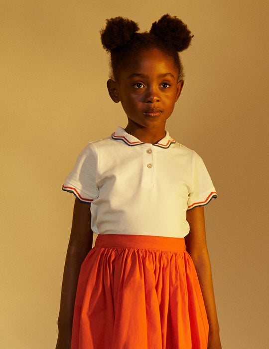 تيشيرت - بولو قطن بيكيه للفتيات، أبيض