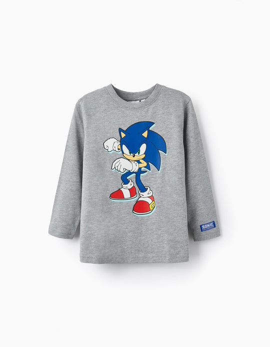 تيشيرت بأكمام طويلة للأولاد "سونيك"، رمادي
