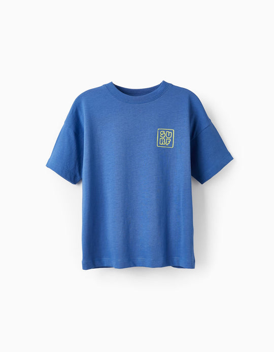 تيشيرت جيرسي قطن للأولاد "Surf"، أزرق