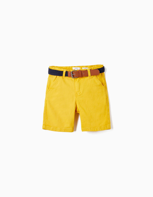 Chino Shorts with Belt for Boys, Yellow