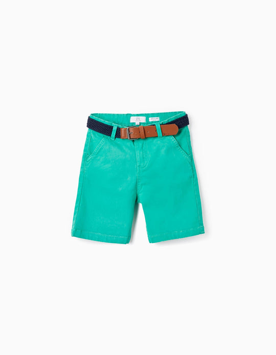 Chino Twill Shorts With Belt for Boys, Green