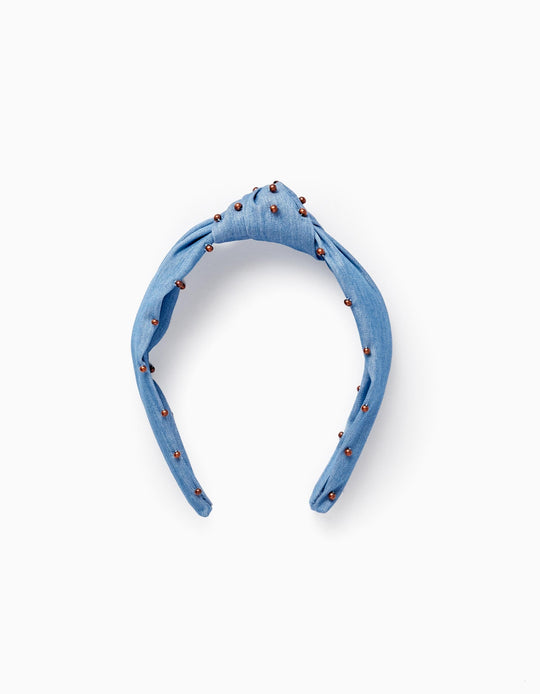 Beaded Headband with Knot for Baby and Girl, Blue/Bronze