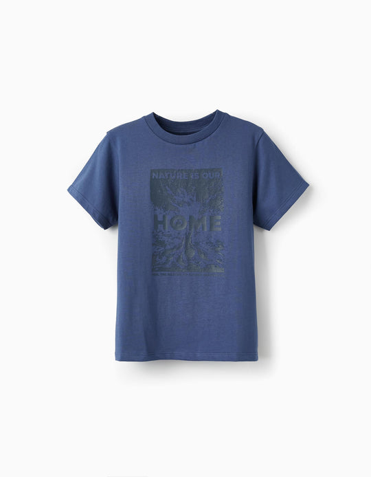 Cotton T-Shirt for Boys 'Nature is our Home', Dark Blue