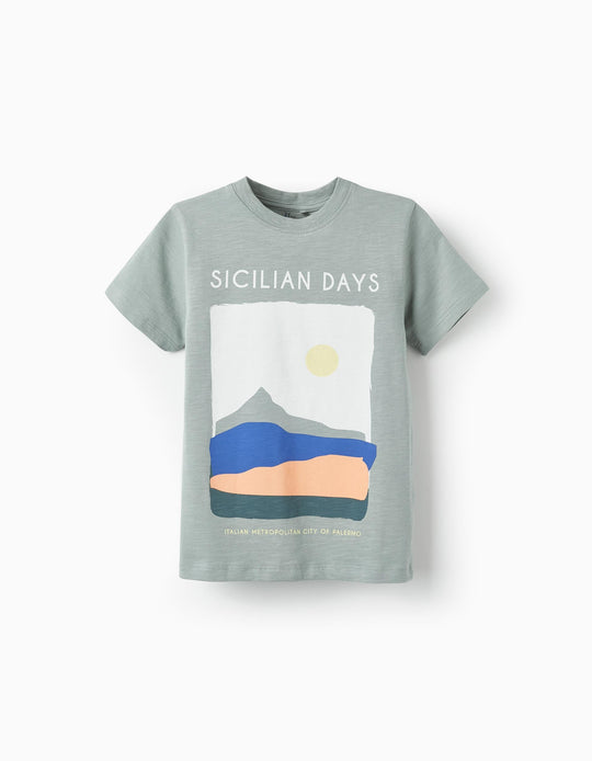 تيشيرت نص كم للأولاد "Sicilian Days"، أخضر