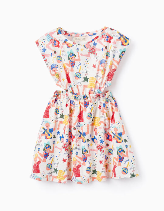 فستان قطن للفتيات "Cha Cha Cha"، أبيض