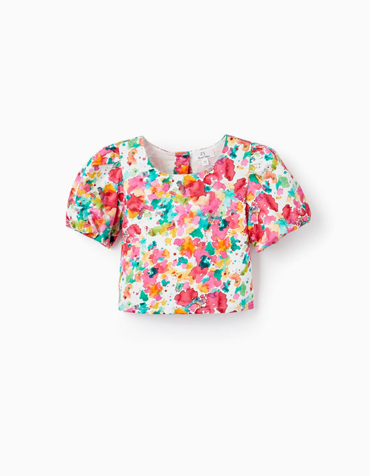 بلوزة ساتان مطبوعة، وردي، 2/3 سنوات