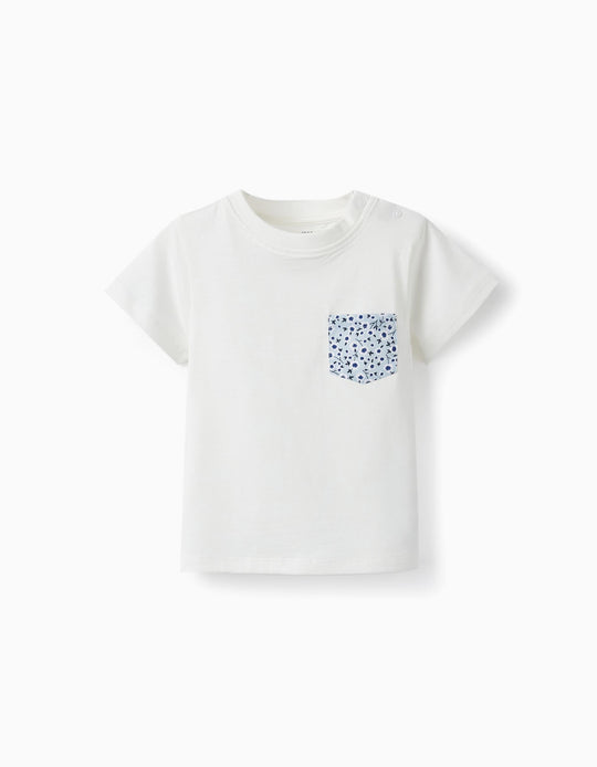 تيشيرت قطني للأولاد الرضع، أبيض