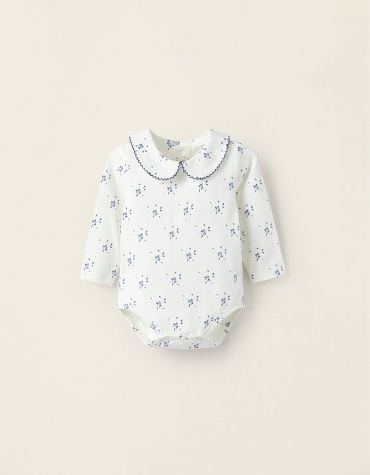 Long Sleeve Cotton Jersey Bodysuit for Newborn Girls, White