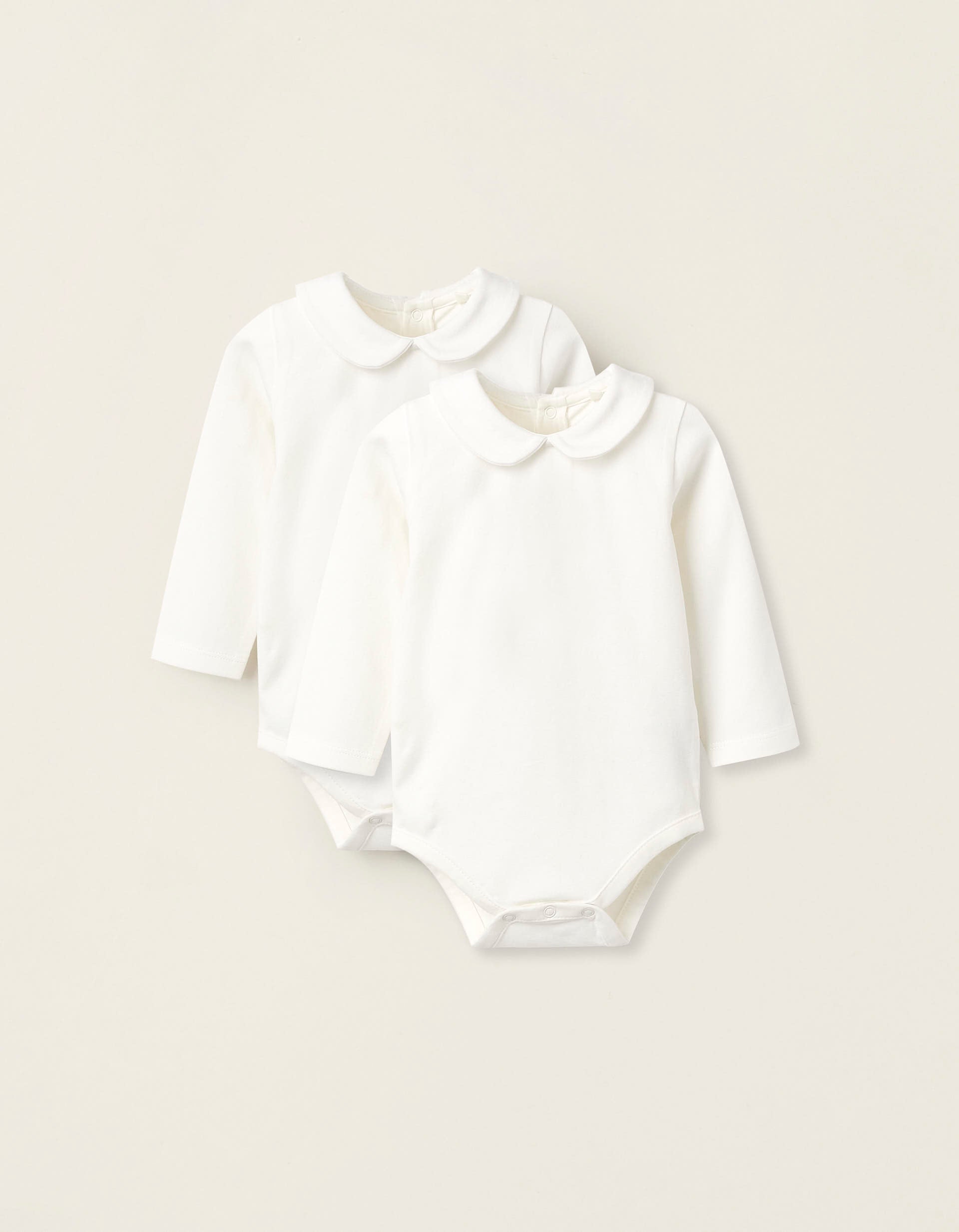 Pack of 2 Bodysuits with Peter Pan Collar for Newborn Girls, white | Ziddy KSA