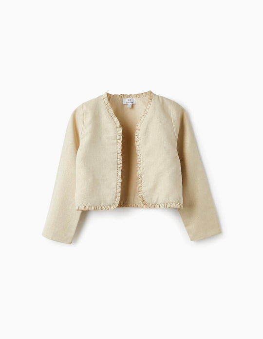 Bolero Jacket with Lurex Threads and Ruffles for Girls, Golden