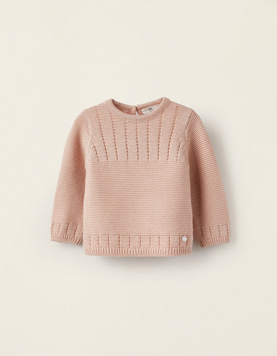 Knitted Cardigan for Newborn Girls, Light Pink