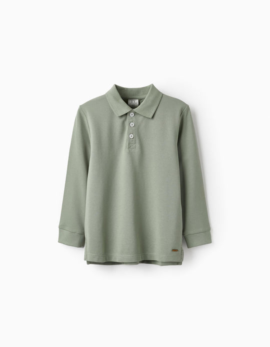 بولو بيكيه بأكمام طويلة للأولاد، أخضر فاتح