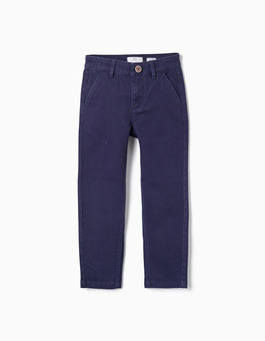 بنطلون شينو قطني للأولاد 'مقاس نحيف'، أزرق داكن