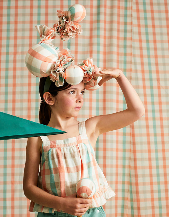Square Cotton Crop Top for Girls 'B&S', Aqua Green/Coral