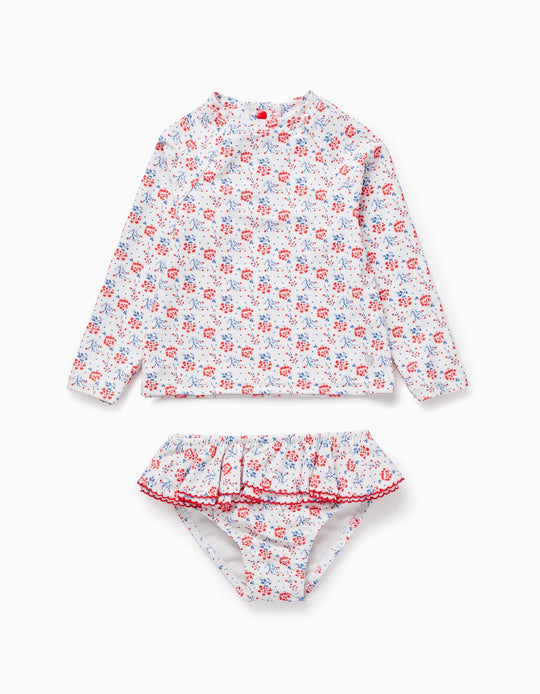 T-shirt + Bikini Bottom UPF80 for Girls, White