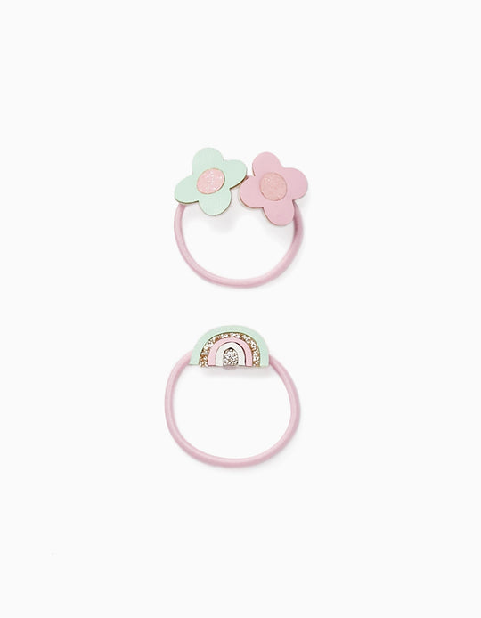 Pack of 2 Hair Elastics for Baby and Girl, Light Pink