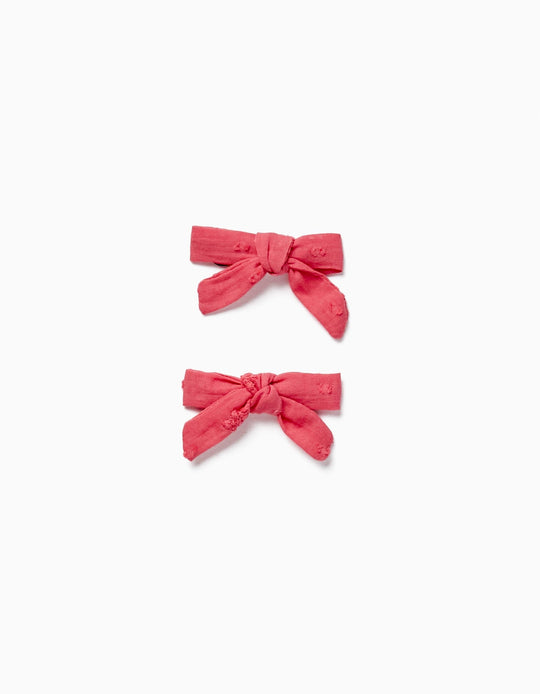 طقم 2 مشبك شعر بفيونكة للرضّع والفتيات، زهري