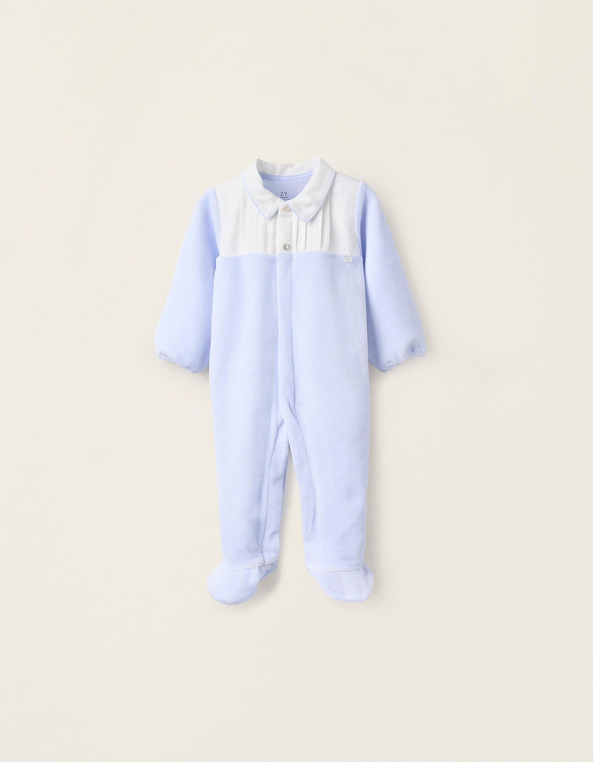 Velours Sleepsuit with Pleated Detail for Newborns, Blue | ZIDDY KSA
