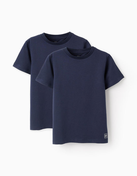 Pack of 2 Cotton T-shirts for Boys, Dark Blue