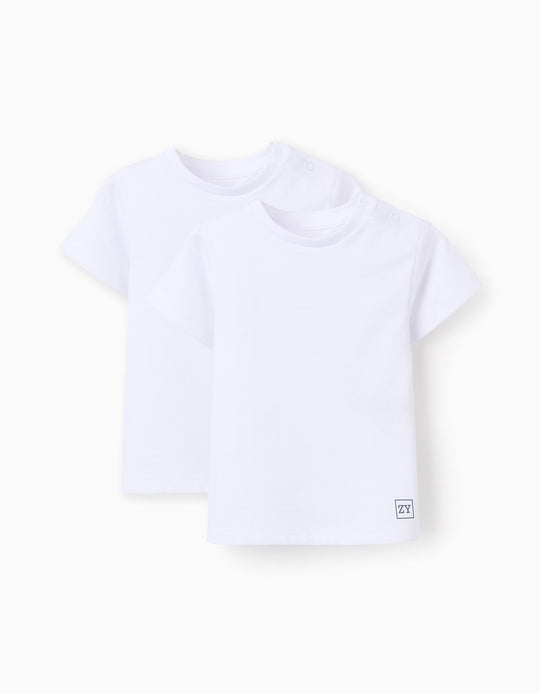 Pack of 2 Plain Cotton T-shirts for Baby Boys, White