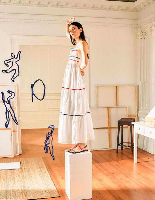 فستان قطني بحمالات طويلة للنساء "You & Me"، أبيض