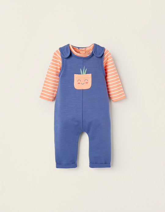 Cotton Jumpsuit + Bodysuit for Newborn Boys, Blue/Orange/White