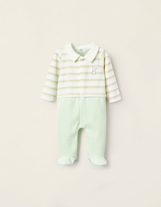 جمبسوت قطيفة للمواليد الأولاد أرنب، أخضر فاتح/أبيض/بيج