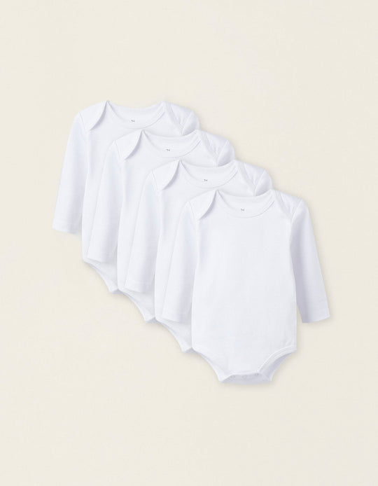 Pack of 4 Long Sleeve Bodysuits for Babies and Newborns, White
