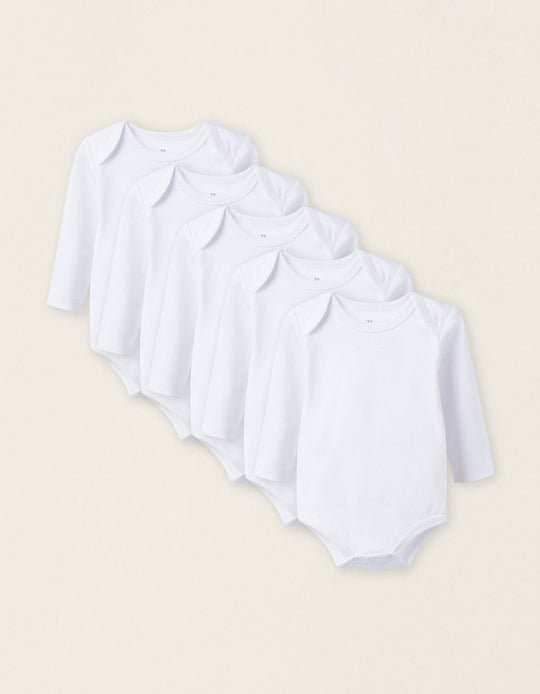 Pack of 5 Long Sleeve Bodysuits for Babies and Newborns, White