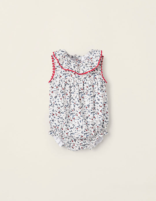 جمبسوت قطن مزهر للرضّع البنات، أبيض/أزرق/أحمر