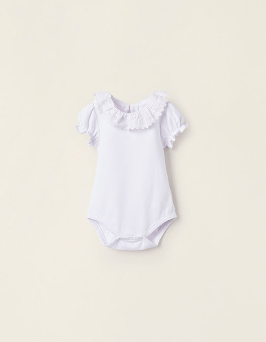 Bodysuit-Blouse in Cotton for Newborn Girls, White
