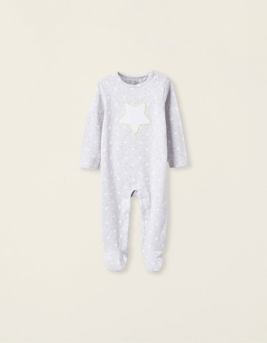 Cotton Sleepsuit for Newborns 'Star', Grey