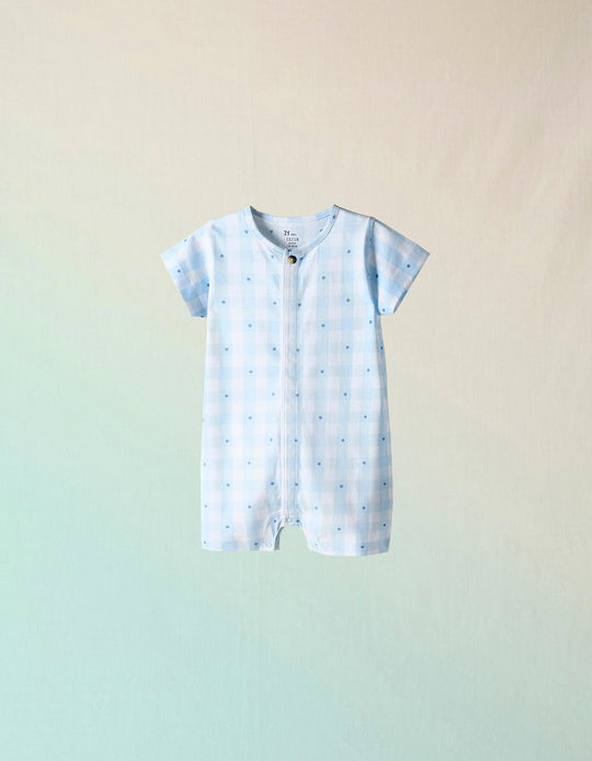 بيجاما قطعة واحدة للأولاد الرضع، أزرق/أبيض